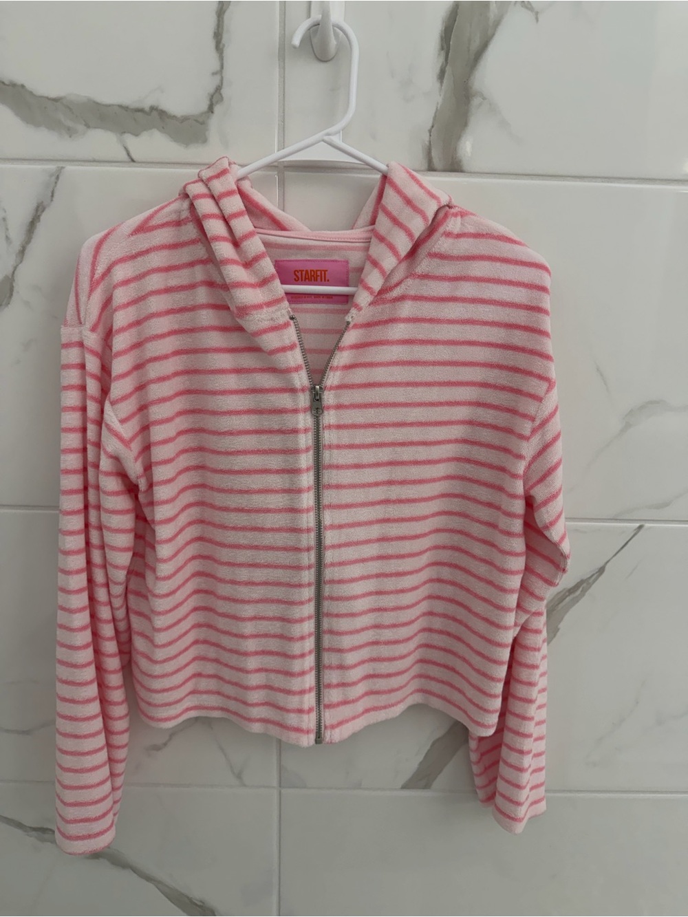 Starfit Pink & White Striped Zip-Up Hoodie